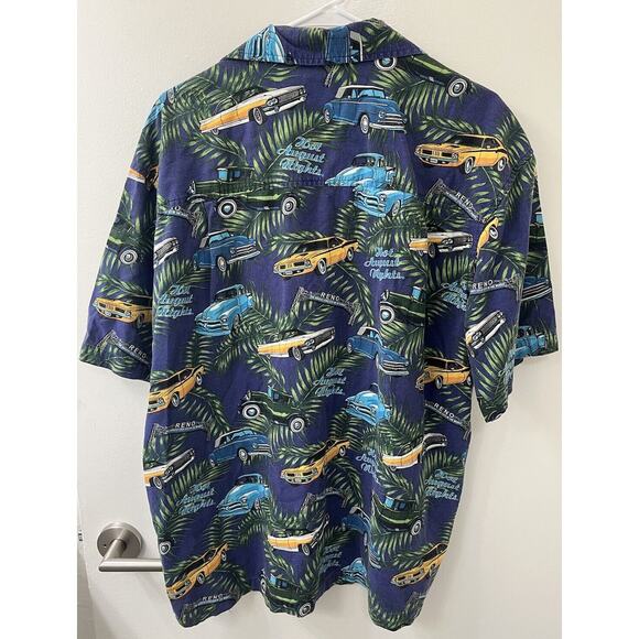 Dem Crazy Mens Shirt XL Blue Hot August Nights Reno Hawaiian Old Classic Cars - Picture 5 of 5